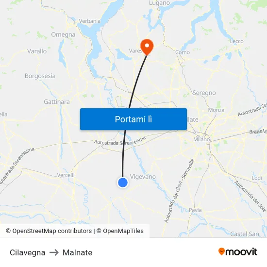 Cilavegna to Malnate map