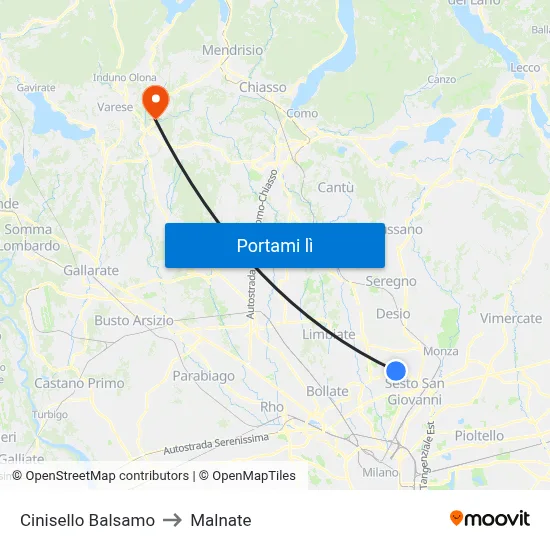 Cinisello Balsamo to Malnate map