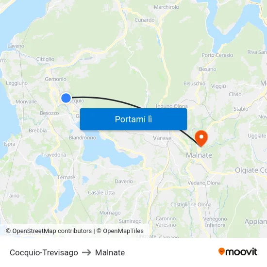 Cocquio-Trevisago to Malnate map