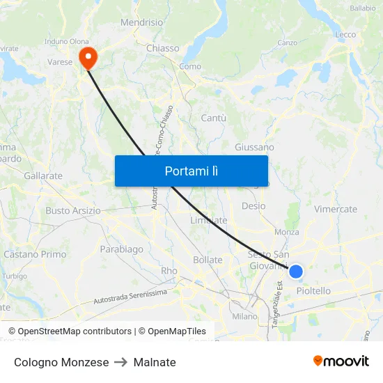 Cologno Monzese to Malnate map