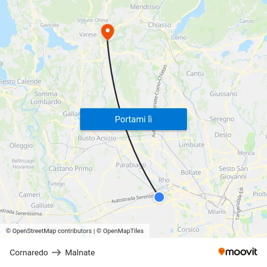 Cornaredo to Malnate map