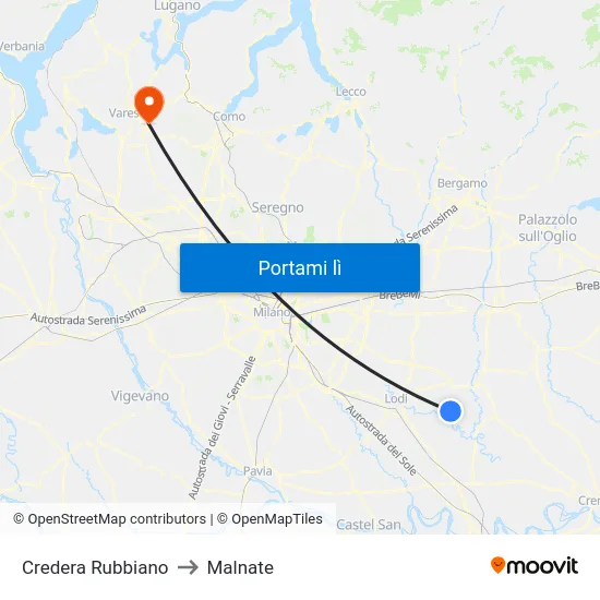 Credera Rubbiano to Malnate map