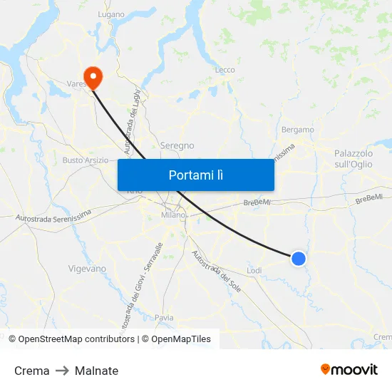 Crema to Malnate map