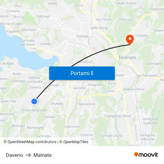 Daverio to Malnate map