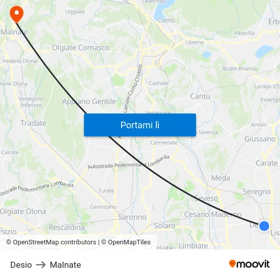 Desio to Malnate map