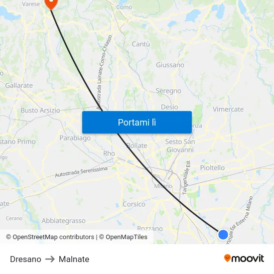 Dresano to Malnate map