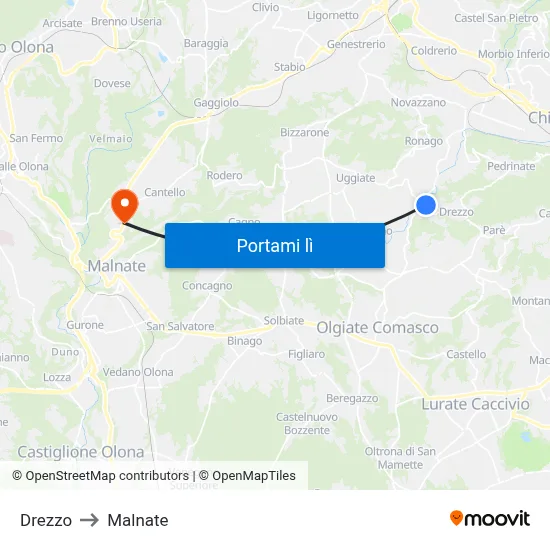 Drezzo to Malnate map