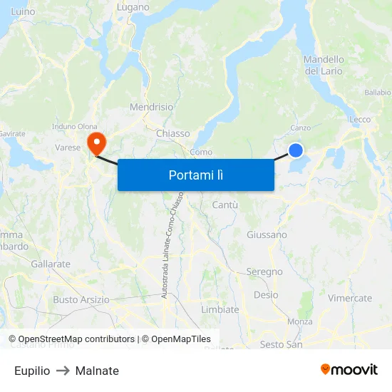 Eupilio to Malnate map