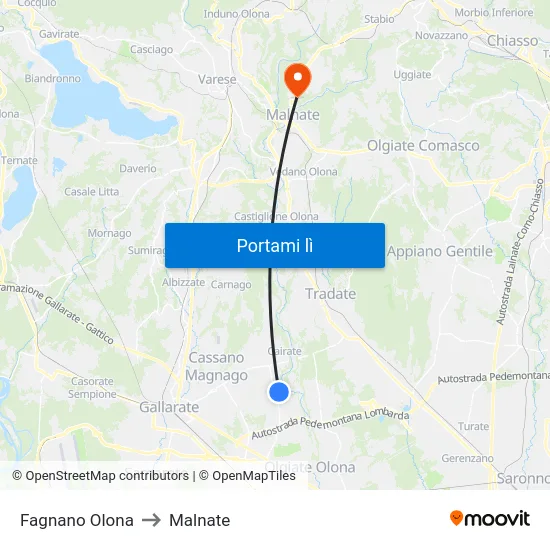 Fagnano Olona to Malnate map