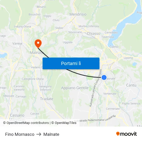 Fino Mornasco to Malnate map