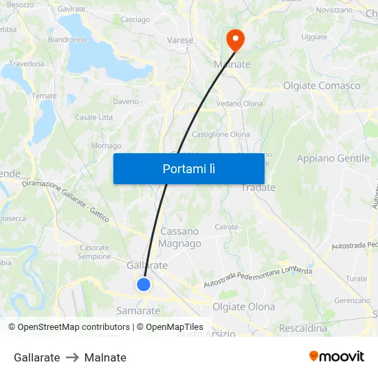 Gallarate to Malnate map