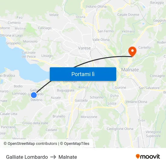 Galliate Lombardo to Malnate map