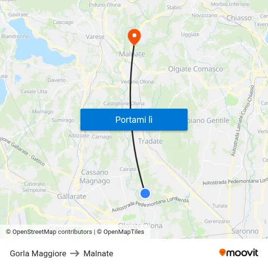 Gorla Maggiore to Malnate map
