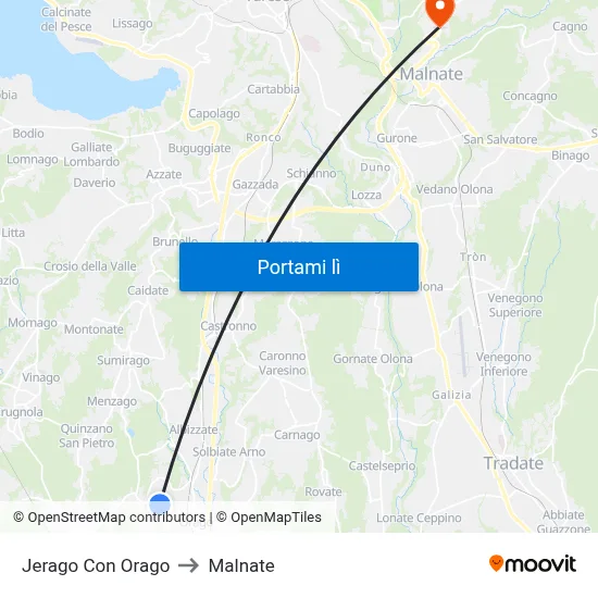 Jerago Con Orago to Malnate map