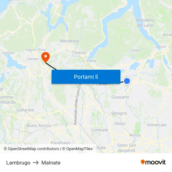 Lambrugo to Malnate map