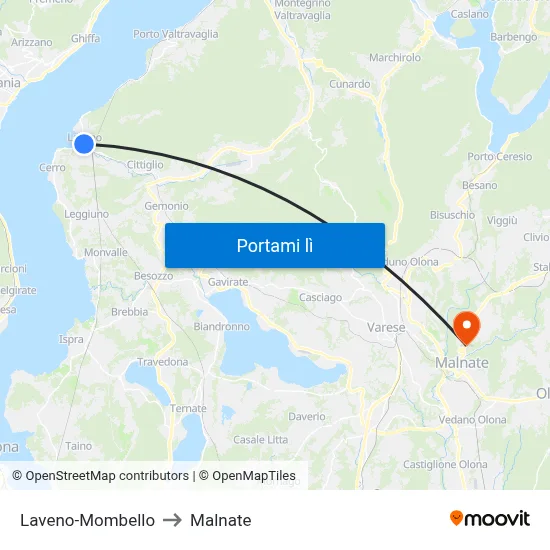 Laveno-Mombello to Malnate map