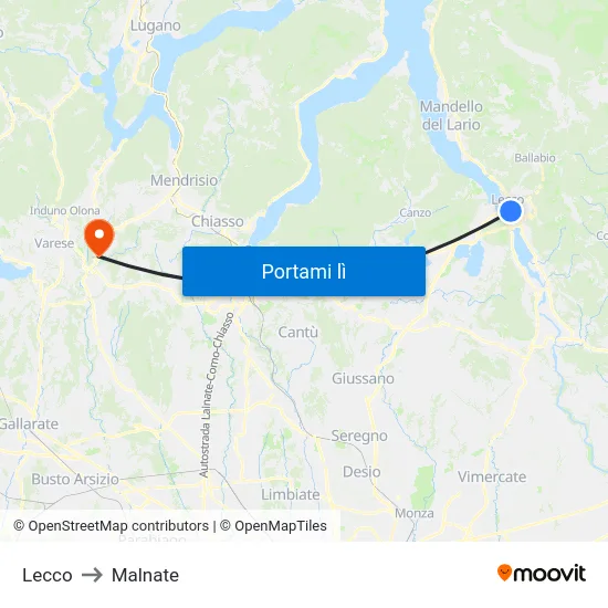 Lecco to Malnate map