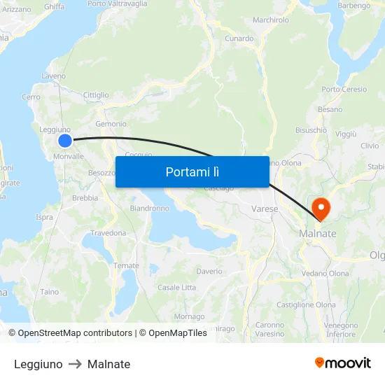 Leggiuno to Malnate map