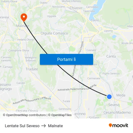 Lentate Sul Seveso to Malnate map