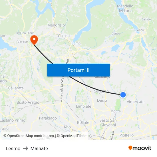 Lesmo to Malnate map