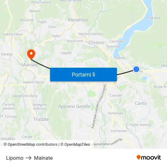 Lipomo to Malnate map