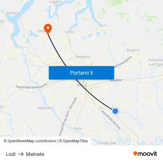 Lodi to Malnate map