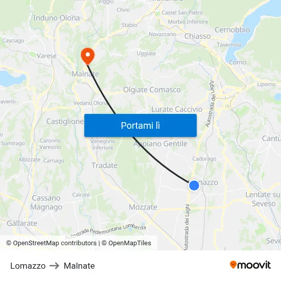 Lomazzo to Malnate map