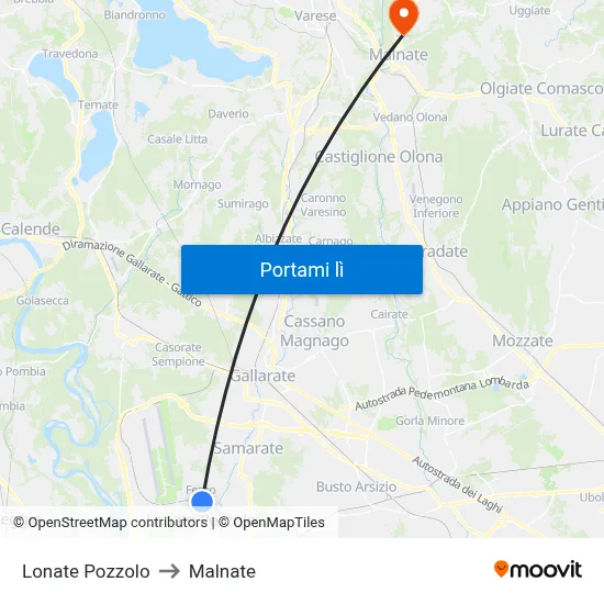 Lonate Pozzolo to Malnate map