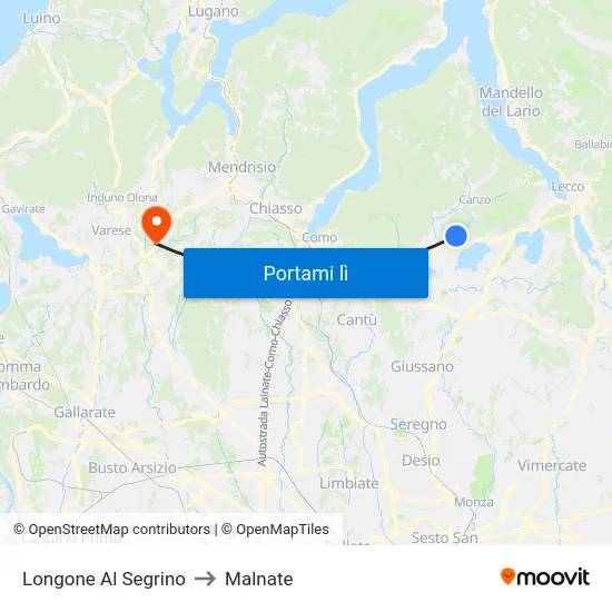 Longone Al Segrino to Malnate map