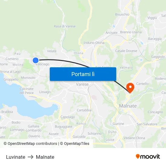 Luvinate to Malnate map