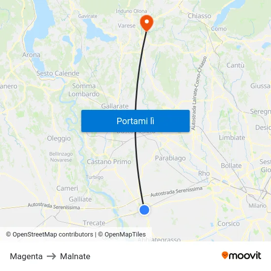 Magenta to Malnate map