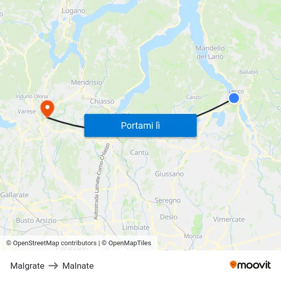 Malgrate to Malnate map