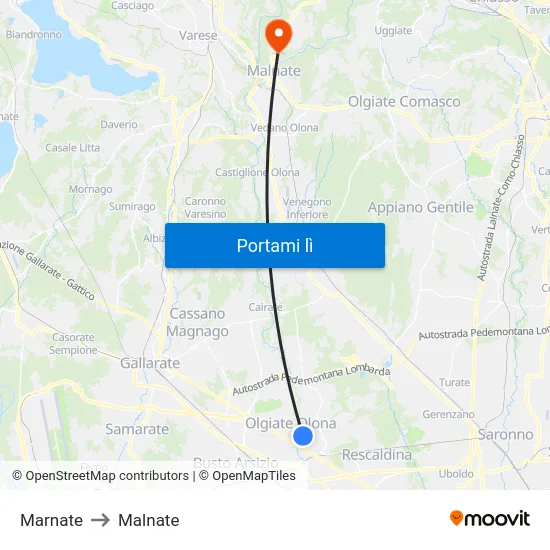 Marnate to Malnate map