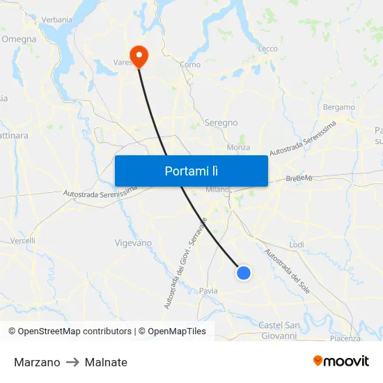 Marzano to Malnate map