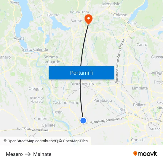 Mesero to Malnate map