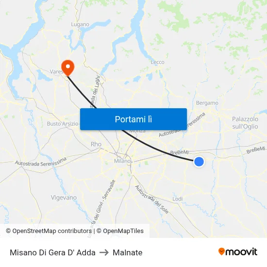 Misano Di Gera D' Adda to Malnate map