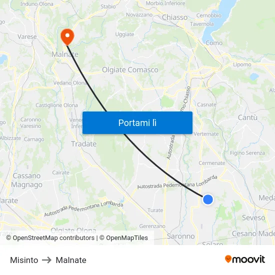 Misinto to Malnate map