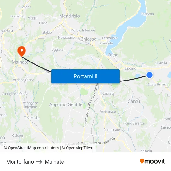 Montorfano to Malnate map
