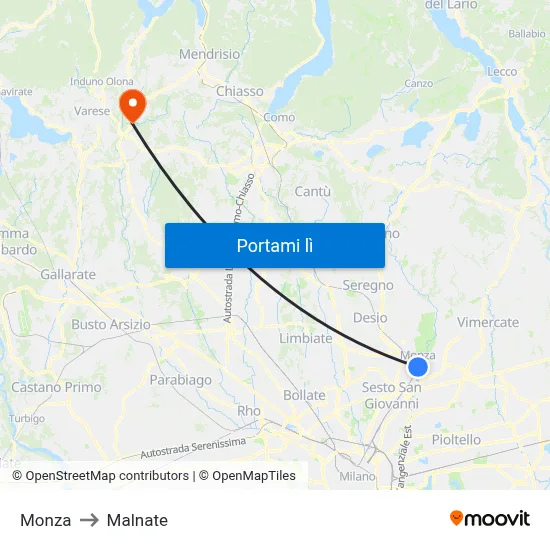 Monza to Malnate map