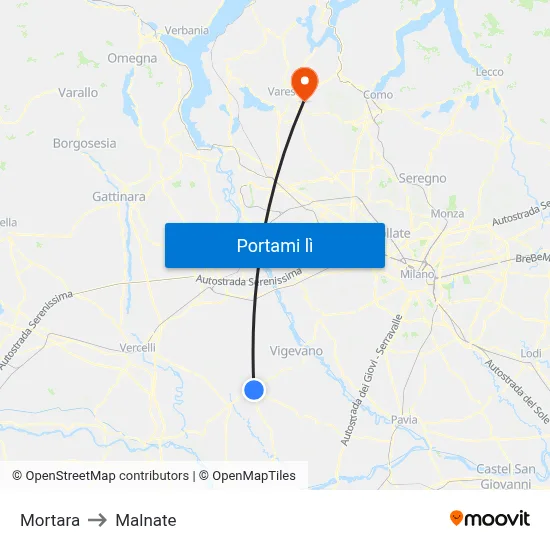 Mortara to Malnate map