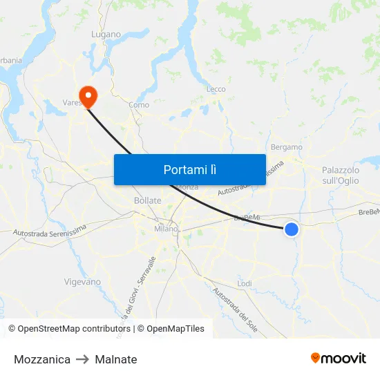 Mozzanica to Malnate map