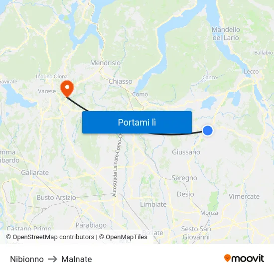 Nibionno to Malnate map