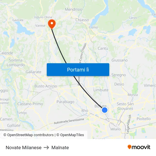 Novate Milanese to Malnate map