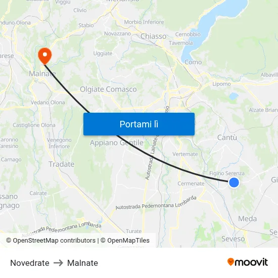 Novedrate to Malnate map