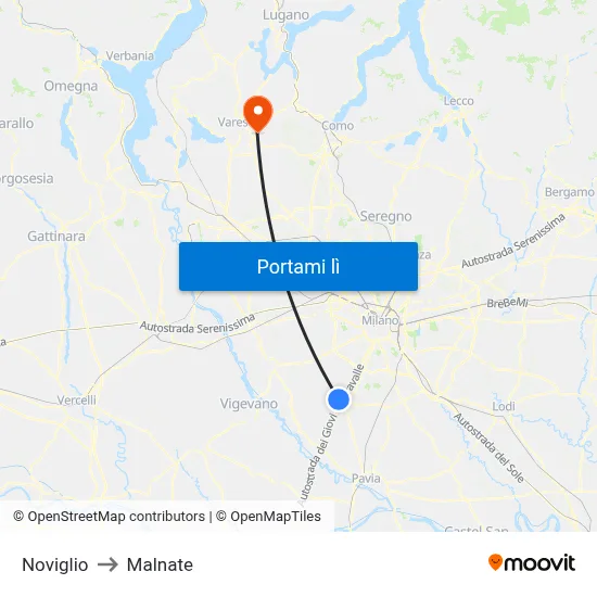 Noviglio to Malnate map