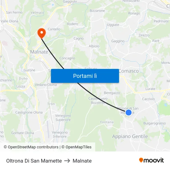 Oltrona Di San Mamette to Malnate map