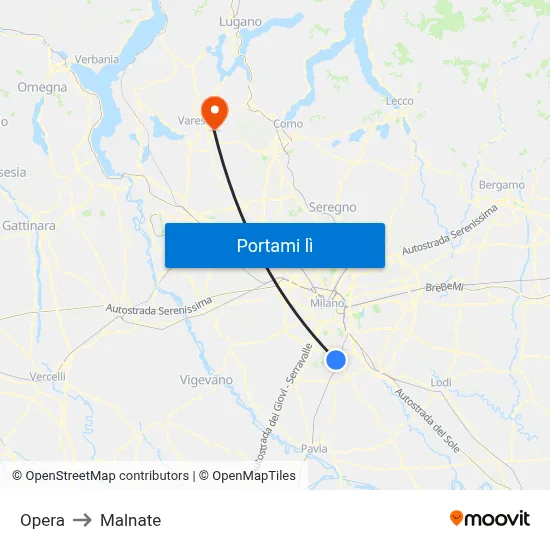 Opera to Malnate map