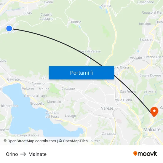 Orino to Malnate map