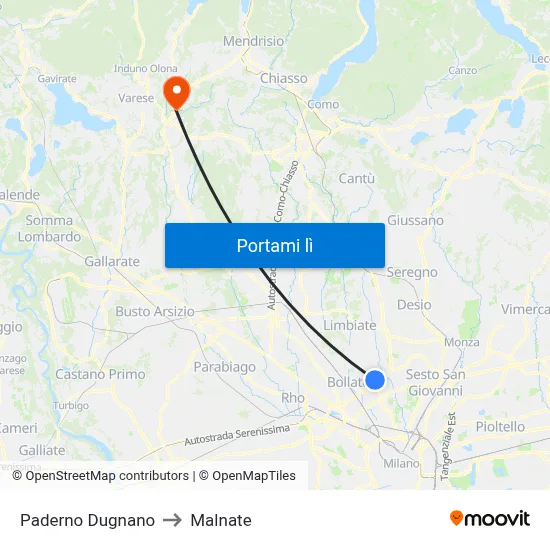 Paderno Dugnano to Malnate map