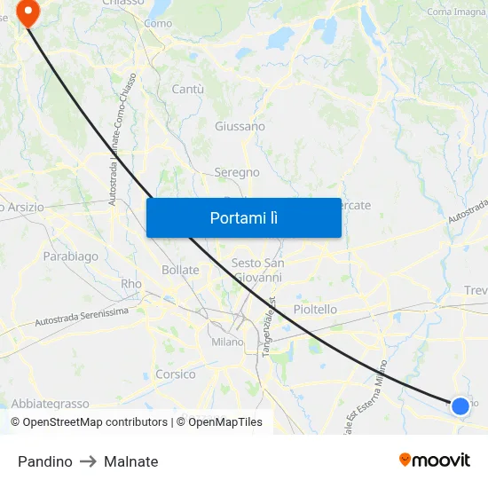 Pandino to Malnate map